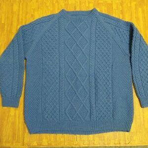 Handmade Irish Nordic Fisherman's Sweater Blue XXL